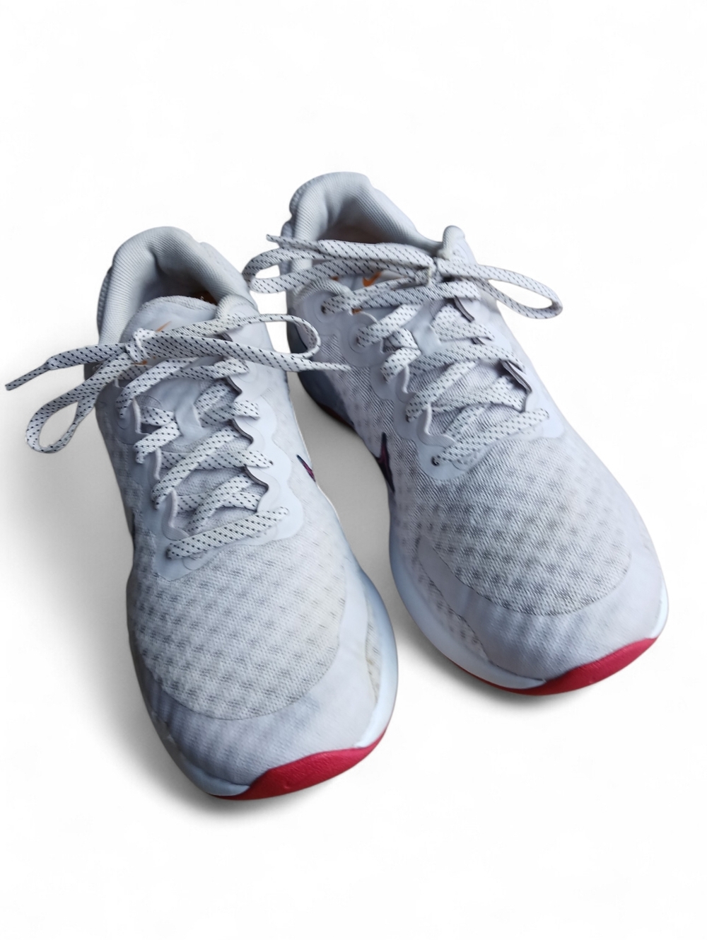 Nike Women's Size 9 Light Gray Running Sneakers with Pink and Navy Swoosh - Picture 4 of 9